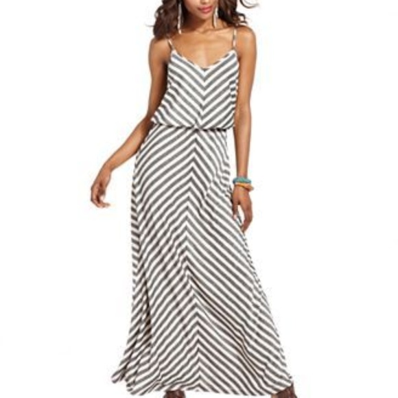 Bar III Dresses & Skirts - Bar III Chevron Striped Maxi Dress Gray Metallic S